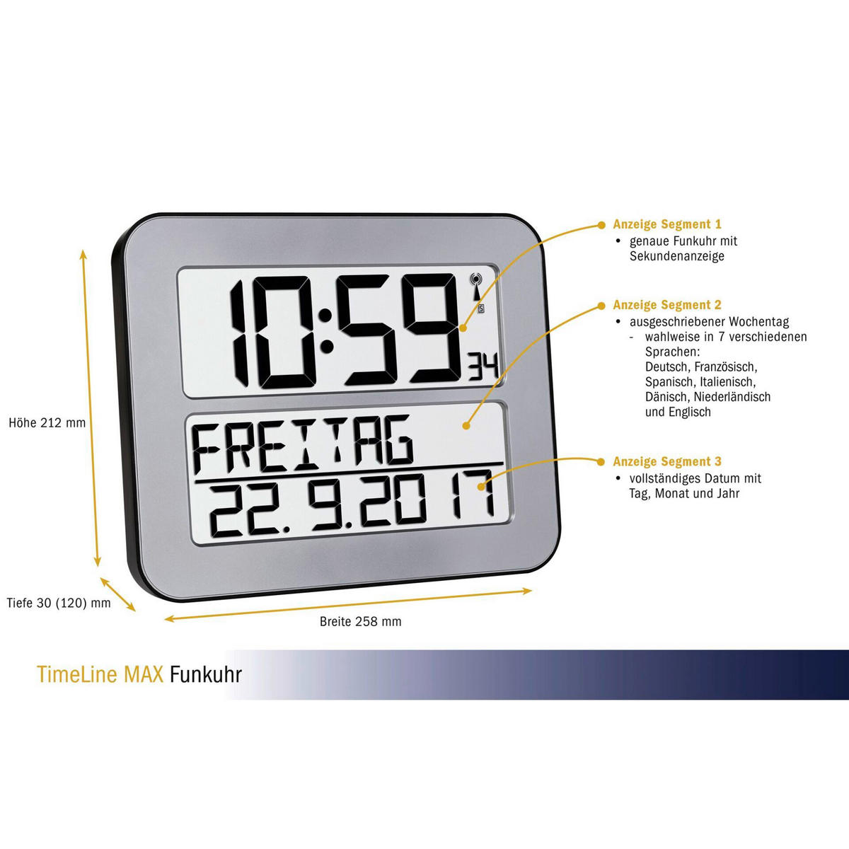 WANDUHR  Grau  - Grau, Basics, Kunststoff (25,8/21,2/0,3cm)