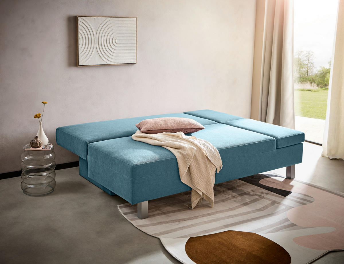 SCHLAFSOFA in Flachgewebe Blau  - Chromfarben/Blau, Design, Holz/Textil (205/77-93/99cm) - Novel