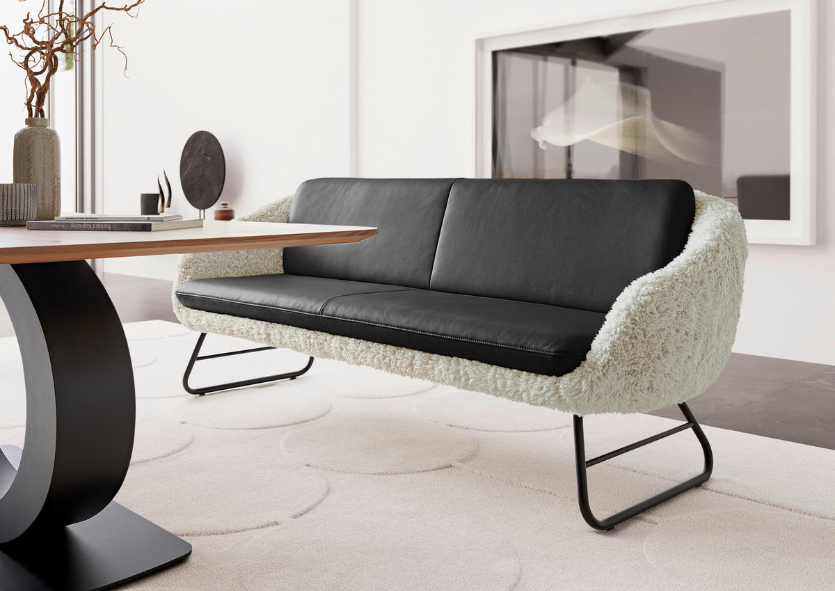 SITZBANK 219/87/78 cm  in Dunkelblau, Beige  - Beige/Schwarz, Design, Leder/Textil (219/87/78cm) - Koinor