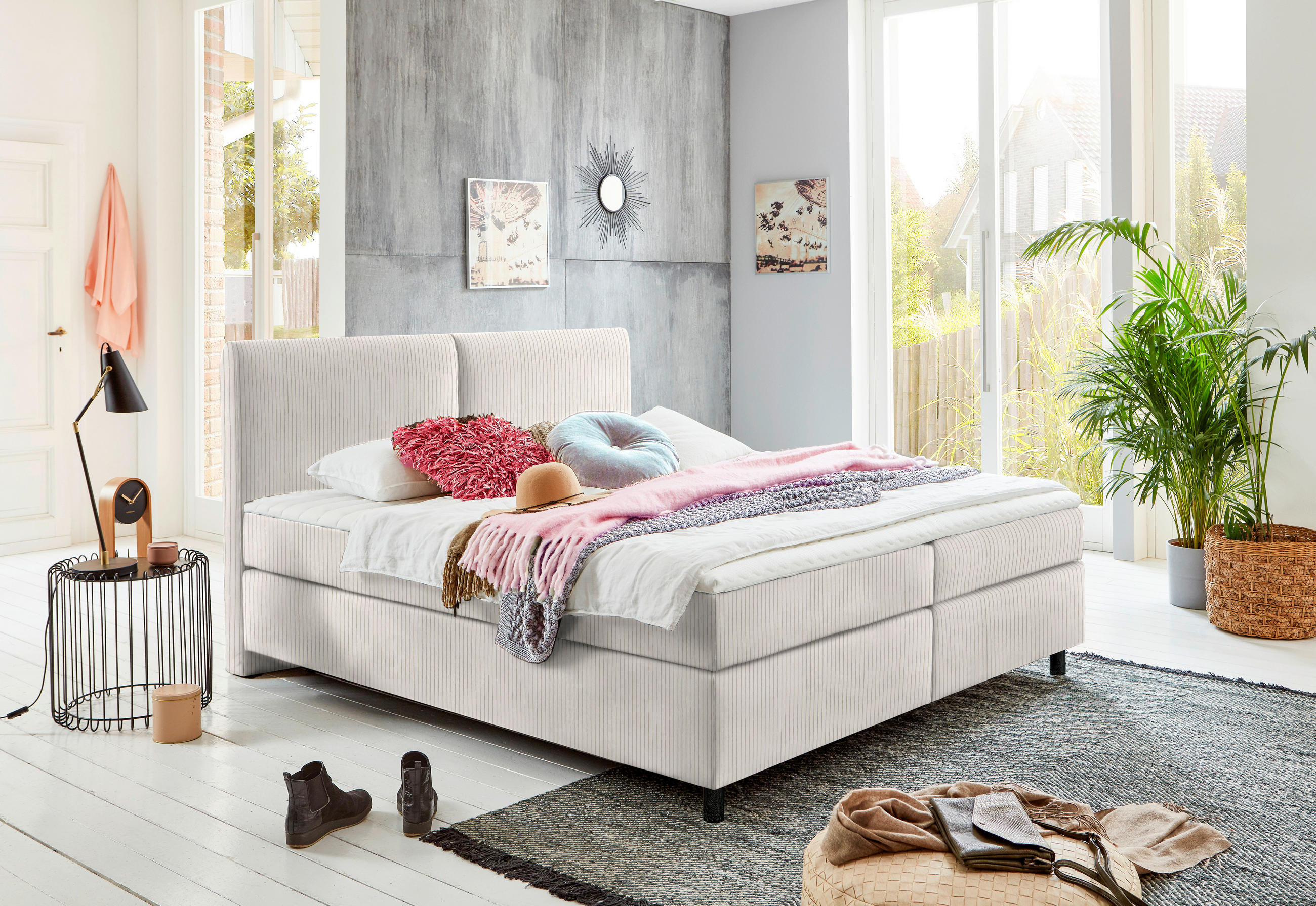 BOXSPRINGBETT 160/200 cm  in Creme  - Creme/Schwarz, Konventionell, Kunststoff/Textil (160/200cm) - Hom`in