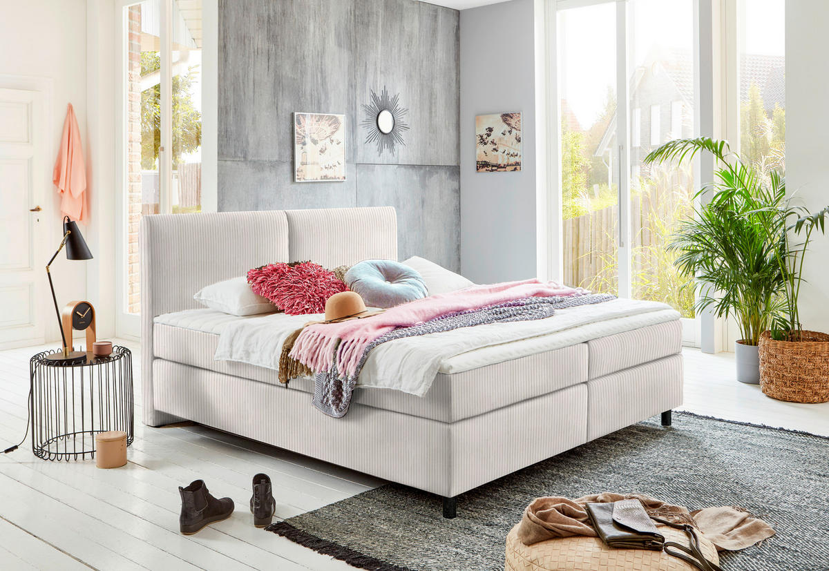 BOXSPRINGBETT 160/200 cm  in Creme  - Creme/Schwarz, Konventionell, Kunststoff/Textil (160/200cm) - Hom`in