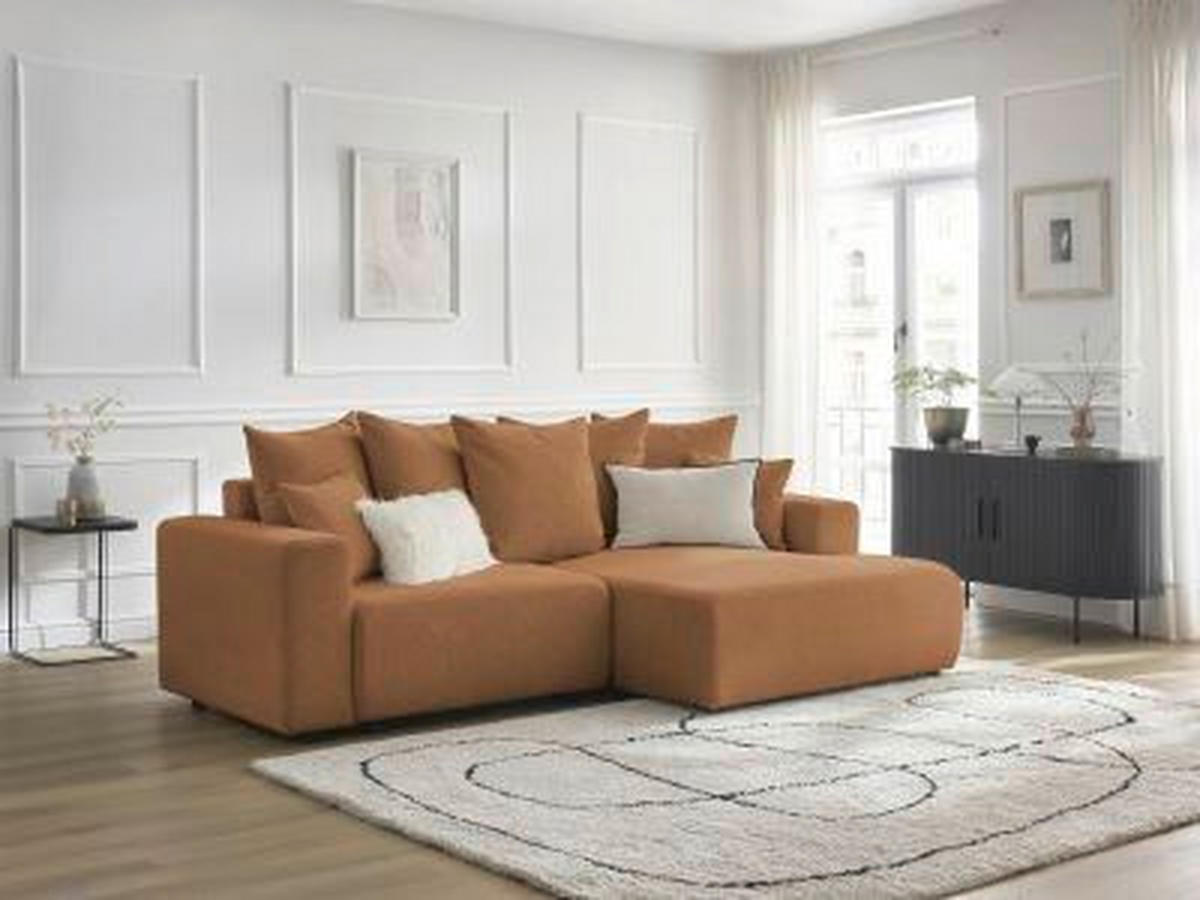 ECKSOFA Ottomane rechts  ATILLA Orange Flachgewebe  - Schwarz/Orange, MODERN, Kunststoff/Textil (244/149cm)