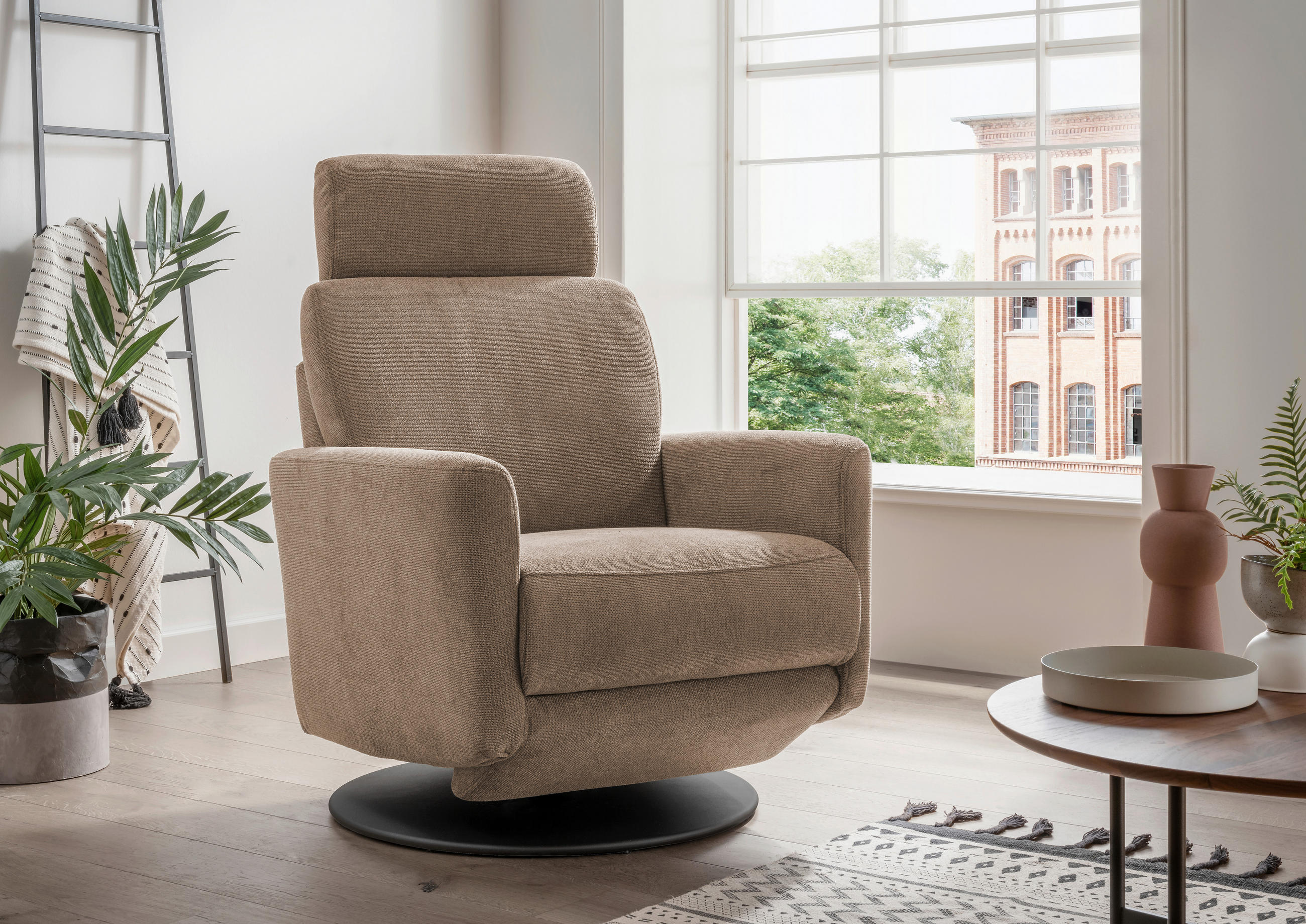 RELAXSESSEL in Textil Hellbraun  - Hellbraun/Schwarz, Modern, Textil/Metall (77/105/87-154cm) - Livetastic