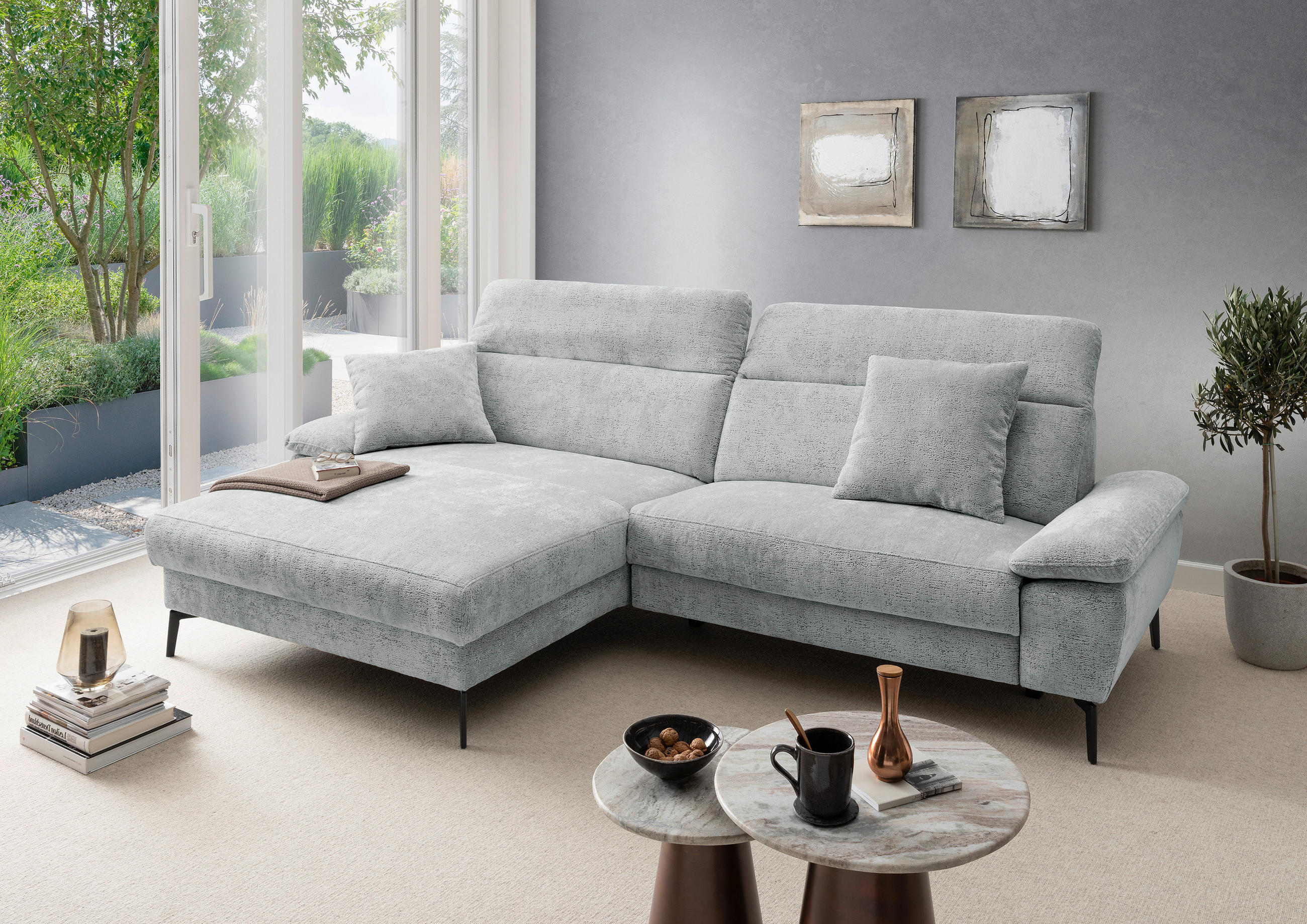 ECKSOFA CANCELLI in Struktur Blau  178/300 cm  - Blau/Schwarz, KONVENTIONELL, Textil/Metall (178/300cm) - Livetastic