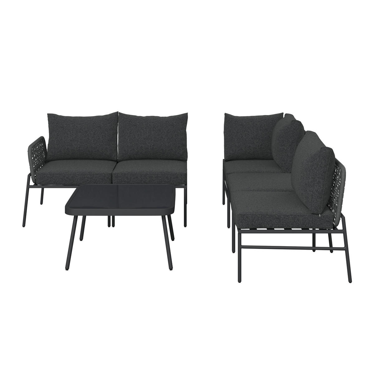 LOUNGEGARNITUR 6-teilig   Eisen  - Dunkelgrau, MODERN, Glas/Textil (198l) - Ambia Garden