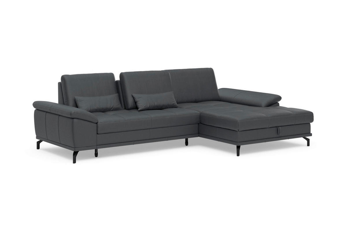 ROHOVÁ SEDAČKA, kůže, černá - černá, Basics, kov/kůže (301/176cm) - Sit & More