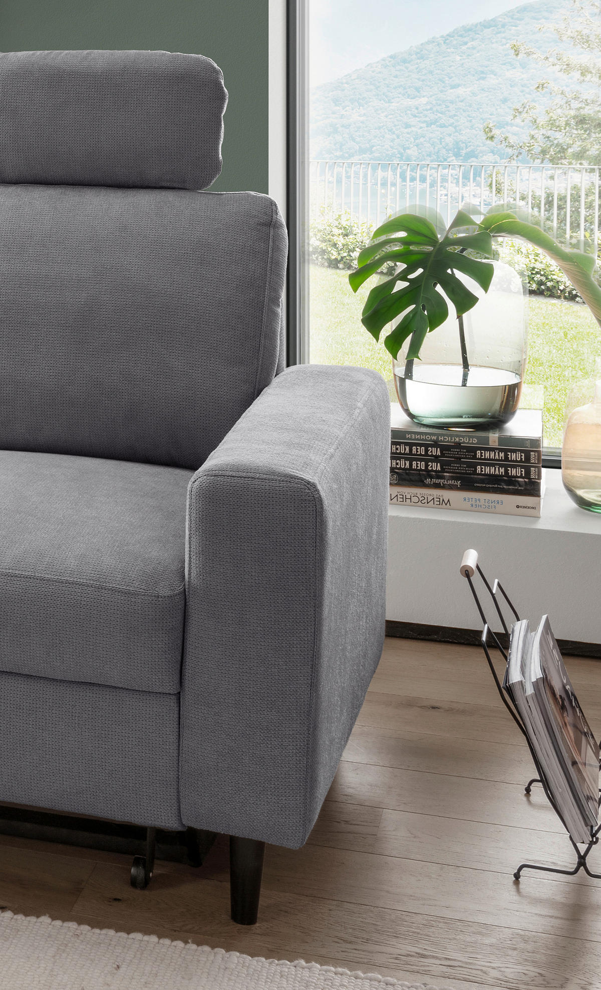 ECKSCHLAFSOFA Chenille Dunkelgrau  - Dunkelgrau/Schwarz, MODERN, Holz/Textil (147/234cm) - Livetastic