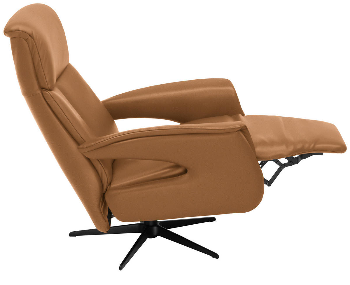 RELAXSESSEL in Leder Cognac  - Cognac/Schwarz, Design, Leder/Metall (78/106/88cm) - Welnova