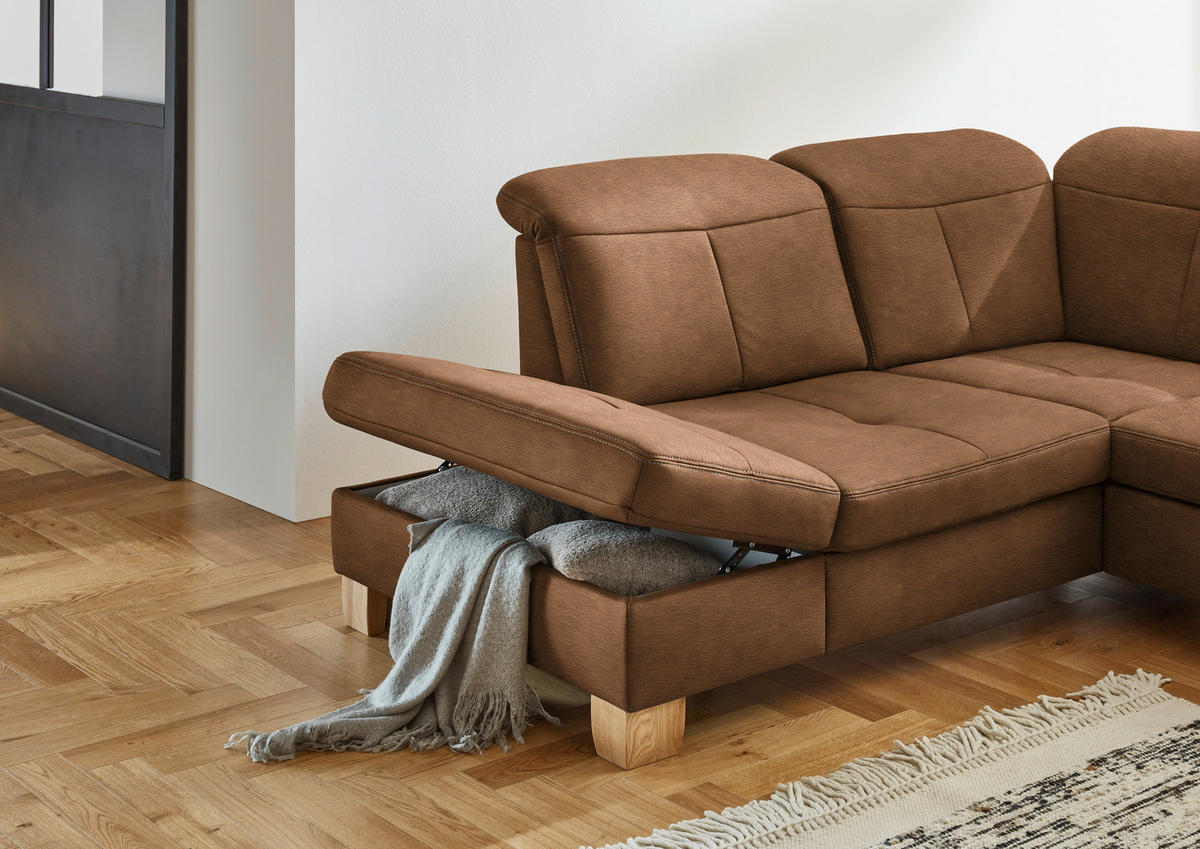WOHNLANDSCHAFT in Mikrofaser Hellbraun  - Wildeiche/Hellbraun, Konventionell, Holz/Textil (243/343/185cm) - Voleo