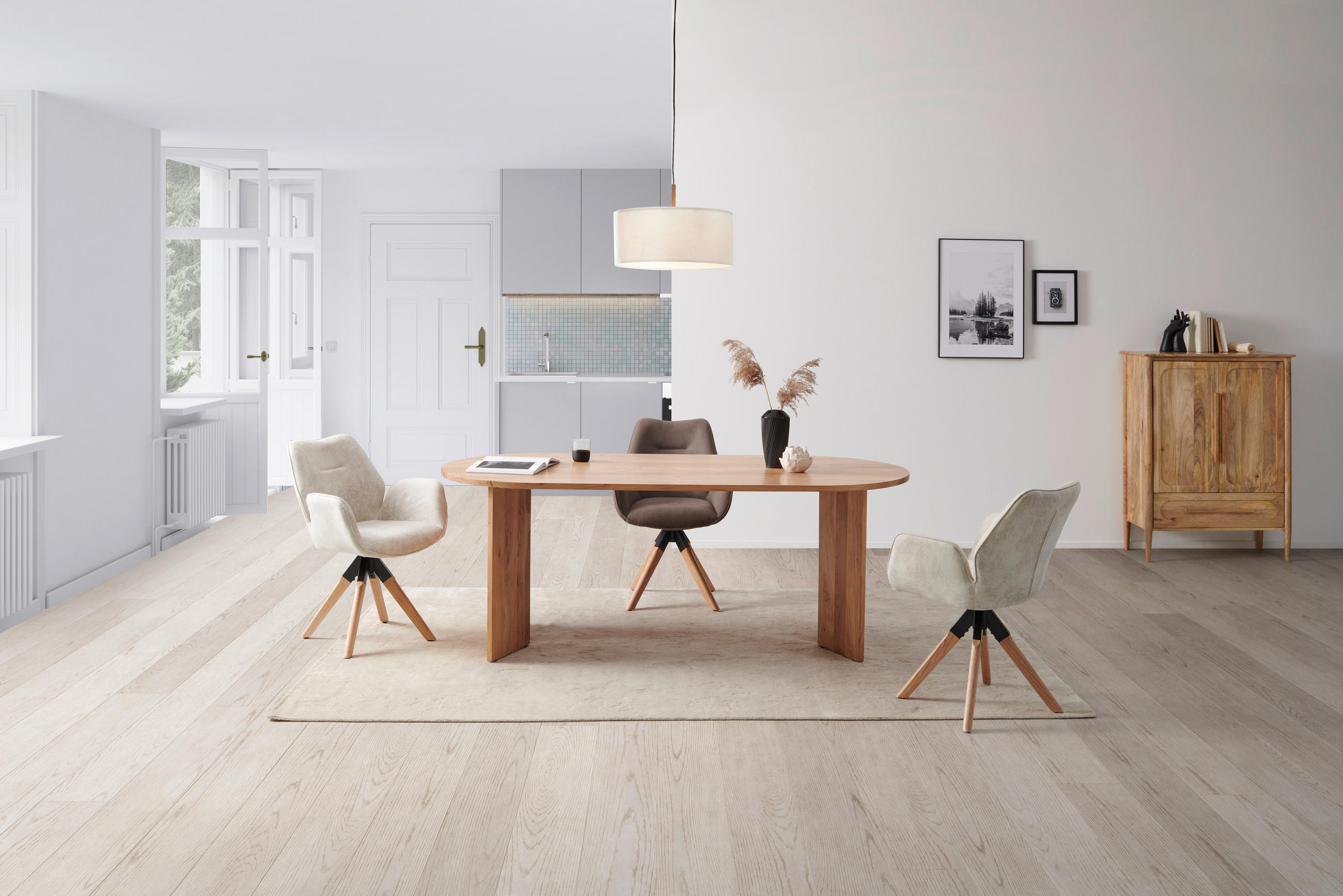 Thumbnail - Mid.you Esstisch, Akazie, Holz, Akazie, vollmassiv, Holz, oval, Wange, 200x76x90 cm, gastro- und objekttauglich, Esszimm...