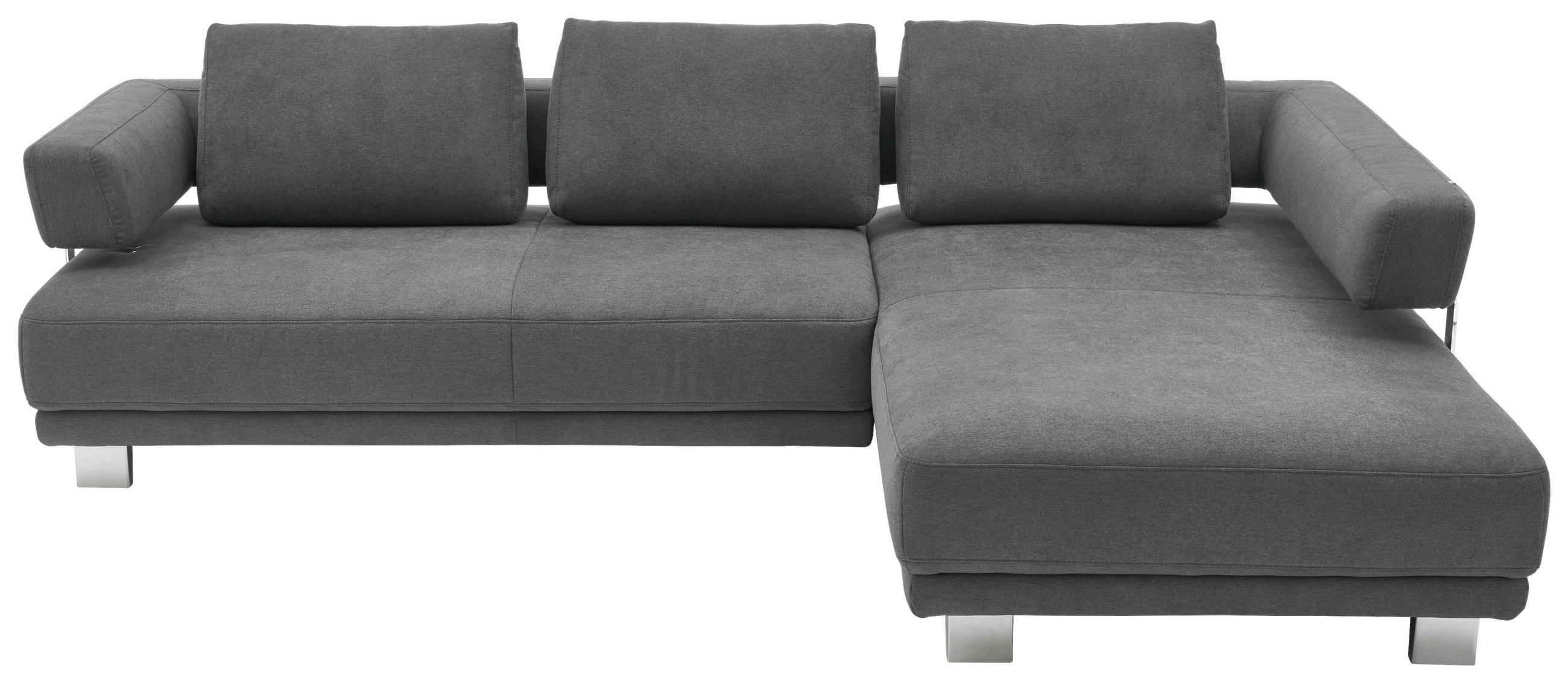 ECKSOFA Grau Chenille  - Chromfarben/Grau, Natur, Textil/Metall (297/214cm) - Valdera