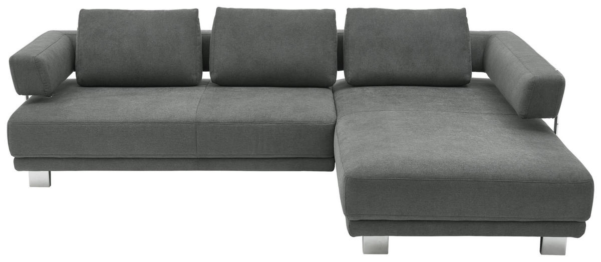 ECKSOFA Grau Chenille  - Chromfarben/Grau, Natur, Textil/Metall (297/214cm) - Valdera