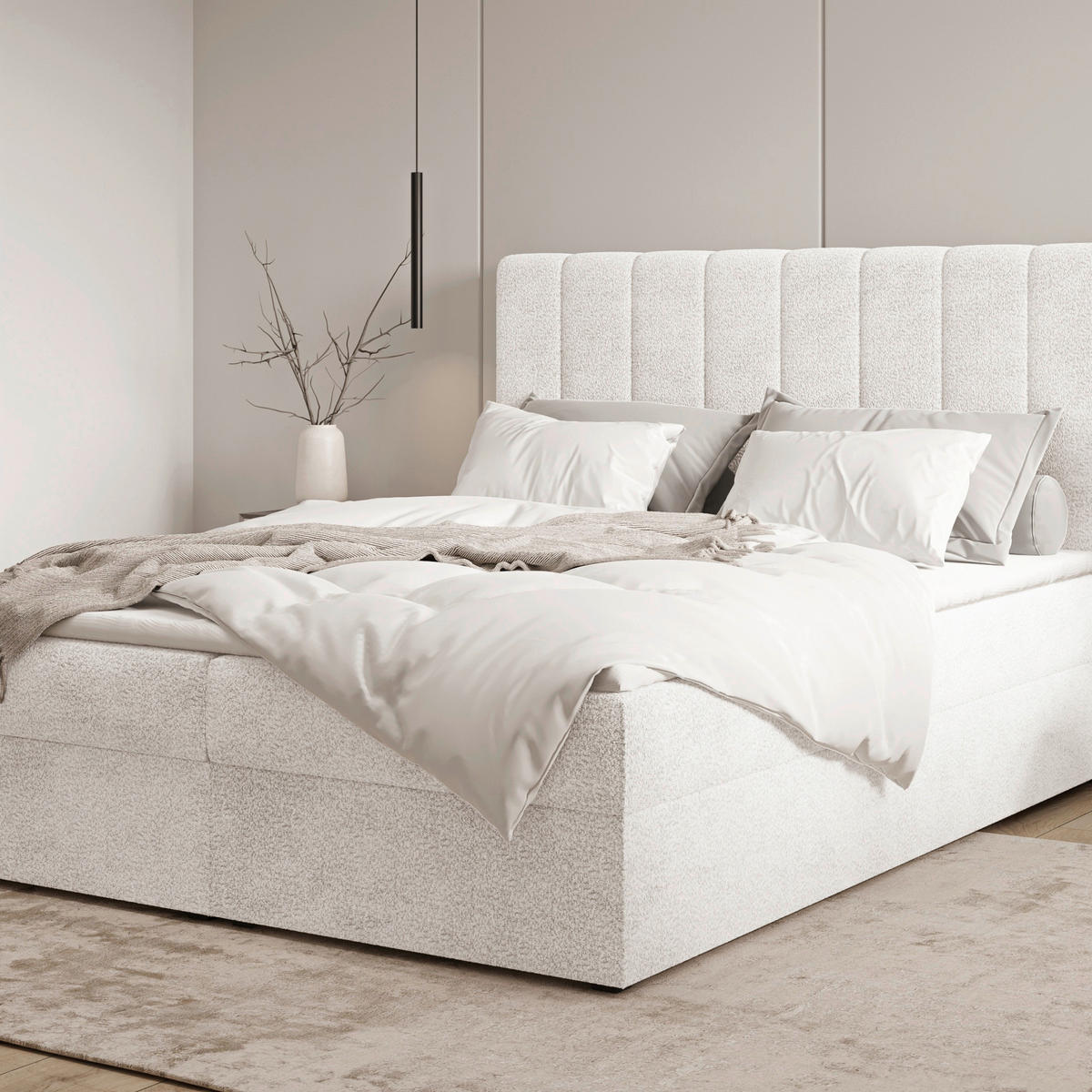 BOXBETT 160/200 cm,  in Weiß, Elfenbein, Bettkasten, Topper,  - Elfenbein/Schwarz, MODERN, Holz/Kunststoff (160/200cm) - MID.YOU