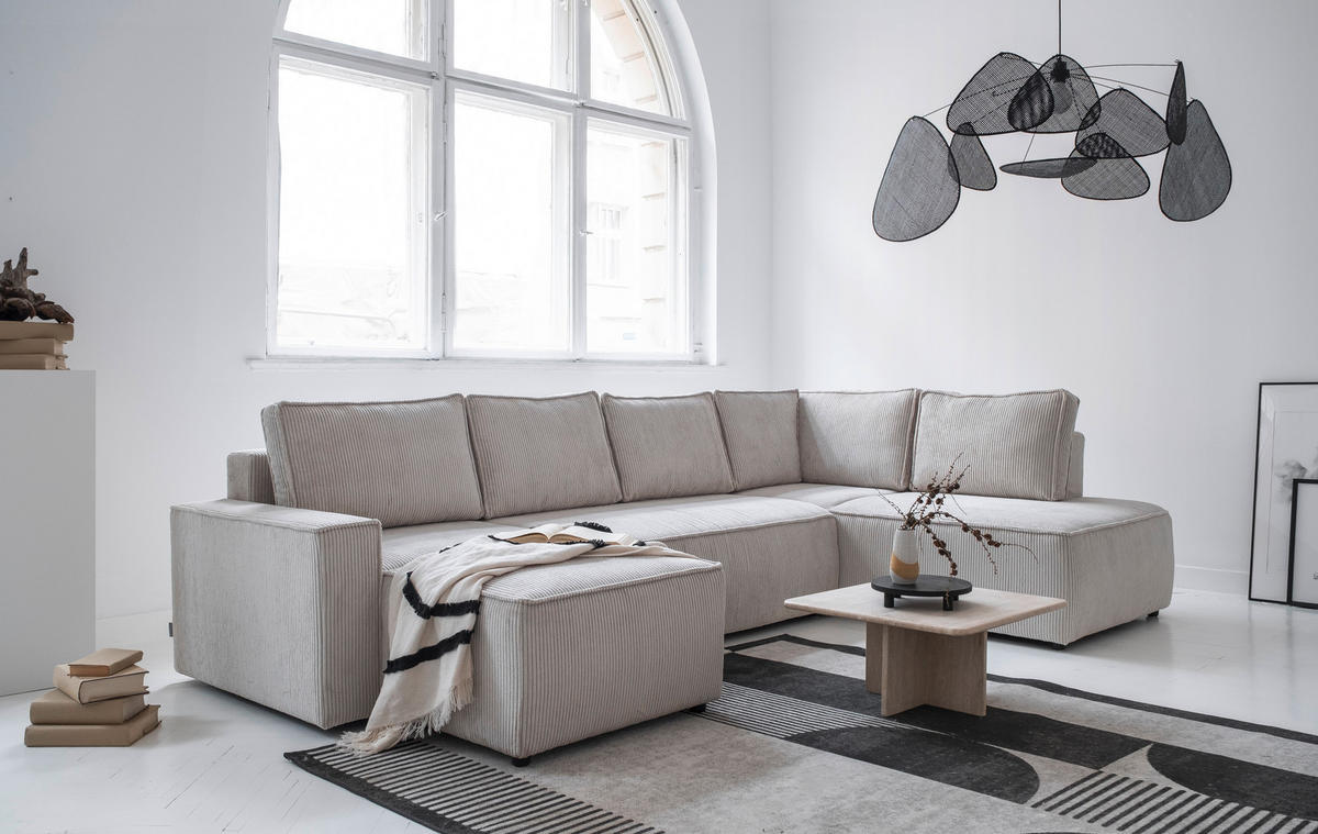 SJEDEĆA GARNITURA tekstil  bež   - bež/crna, Design, tekstil/plastika (156/322/194cm) - MID.YOU