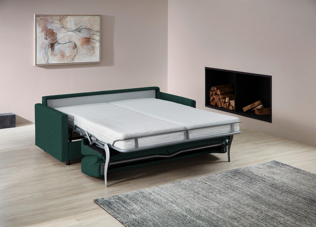 SCHLAFSOFA  in Flachgewebe Waldgrün  - Waldgrün/Schwarz, KONVENTIONELL, Textil/Metall (207/88/101cm) - Bali
