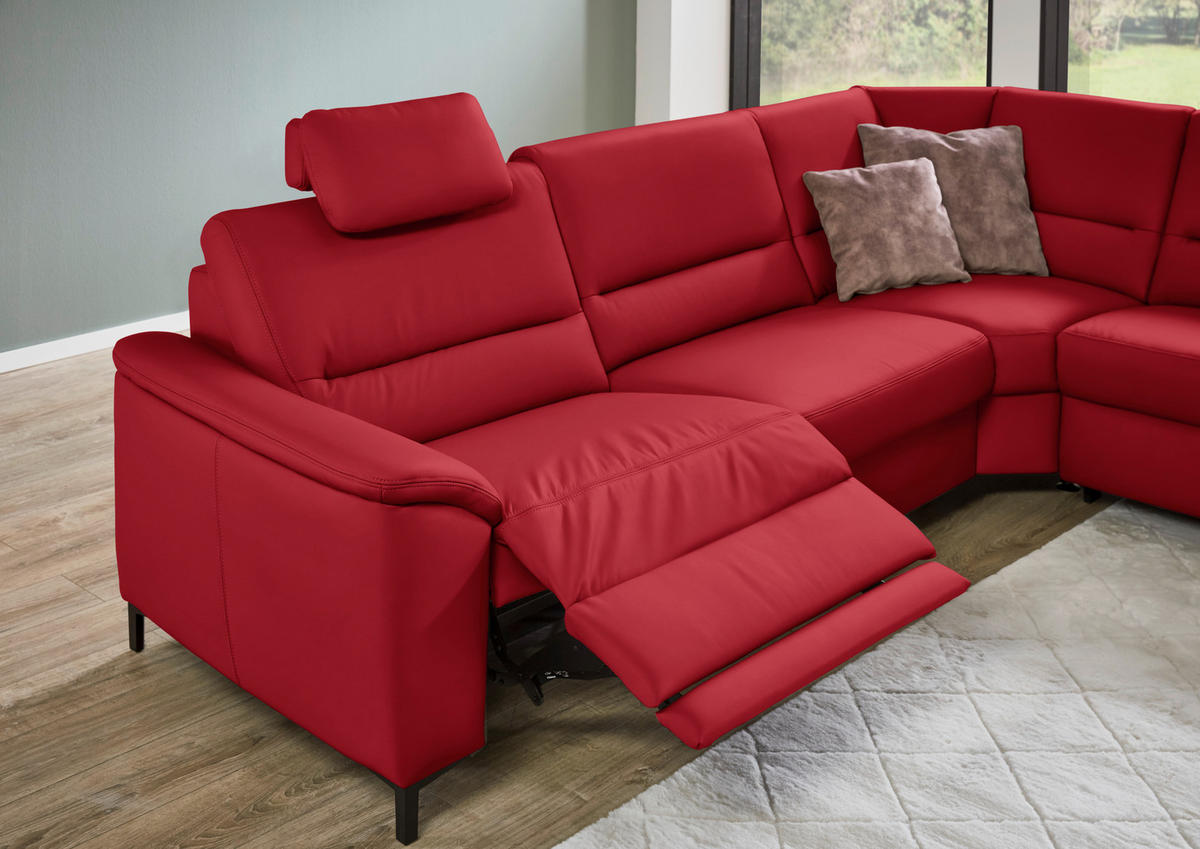 ECKSOFA  in Echtleder Rot  290/249 cm  - Rot/Schwarz, KONVENTIONELL, Leder/Metall (290/249cm) - Beldomo Premium
