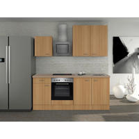 KÜCHENBLOCK 210 cm   in Buchefarben  - Edelstahlfarben/Beige, MODERN, Holzwerkstoff/Kunststoff (210cm) - FlexWell