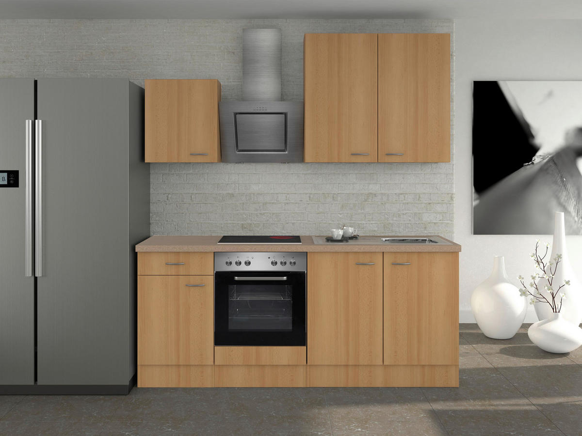 KÜCHENBLOCK 210 cm   in Buchefarben  - Edelstahlfarben/Beige, MODERN, Holzwerkstoff/Kunststoff (210cm) - FlexWell