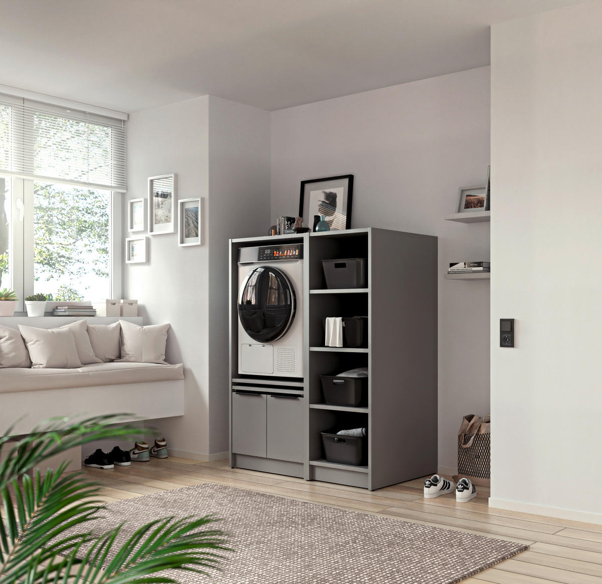 WASCHMASCHINENSCHRANK 70/150/68 cm  in Grau  - Schwarz/Grau, Basics, Holzwerkstoff/Kunststoff (70/150/68cm) - MID.YOU