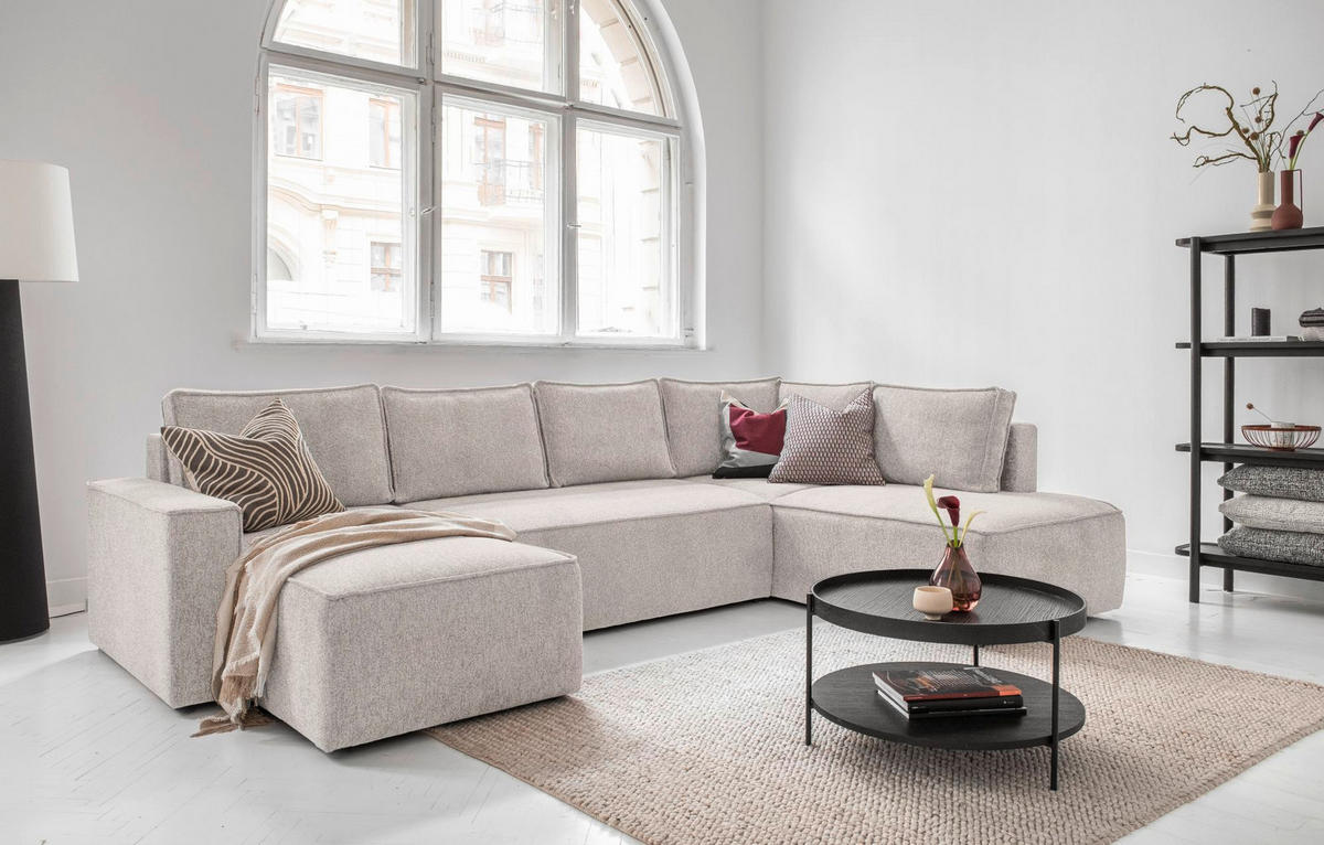 SJEDEĆA GARNITURA tekstil  bež   - bijela/siva, Design, tekstil/plastika (156/322/194cm) - MID.YOU