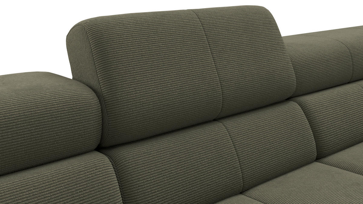 ECKSOFA Olivgrün Feincord Rücken echt, Kopfteilverstellung, Sitztiefenverstellung  - Schwarz/Olivgrün, KONVENTIONELL, Textil/Metall (293/226cm) - Hom`in