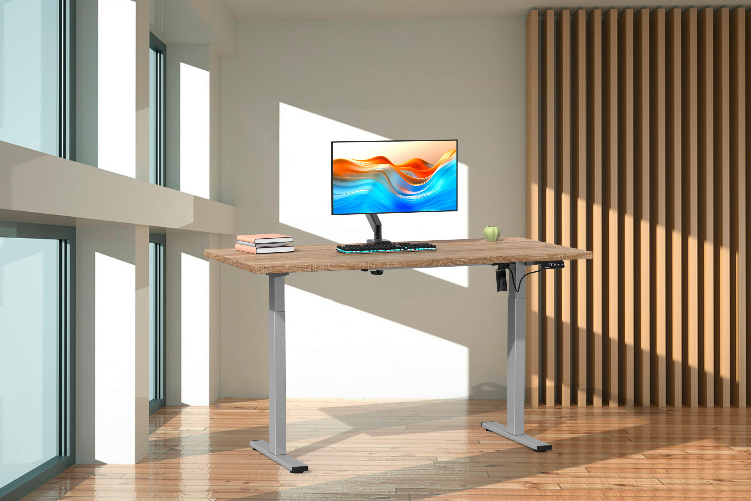 SCHREIBTISCH 140/50/71 cm  in Silberfarben, Sonoma Eiche  - Silberfarben/Sonoma Eiche, Design, Holzwerkstoff/Metall (140/50/71cm) - MID.YOU