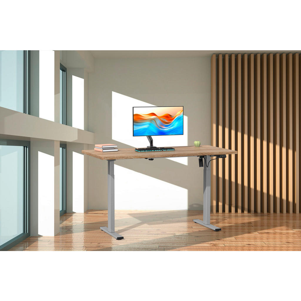 Thumbnail - Mid.you Schreibtisch, Silber, Sonoma Eiche, Metall, Holzwerkstoff, rechteckig, 50x71x140 cm, höhenverstellbar, Arbeitszi...