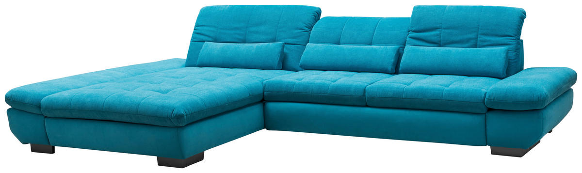 ECKSOFA Türkis Mikrofaser Kopfteilverstellung  - Türkis/Schwarz, Design, Textil/Metall (204/341cm) - Xora