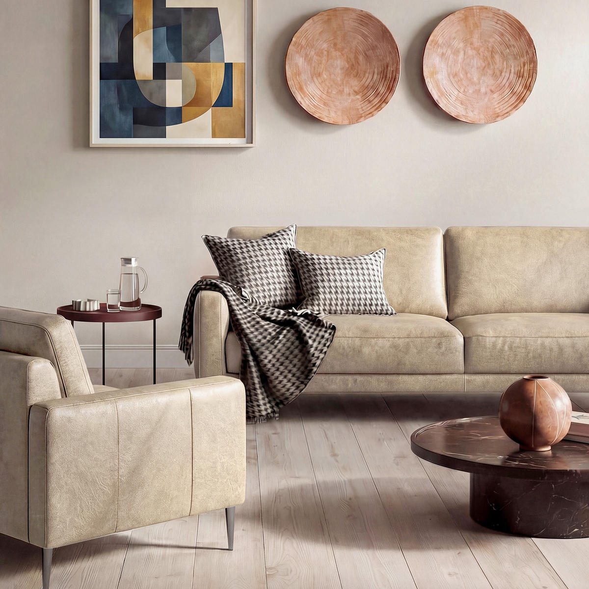 3-SITZER-SOFA SPRING in Lederlook Echtleder Creme  - Schwarzchrom/Creme, Design, Leder/Textil (187/85/92cm) - Livetastic