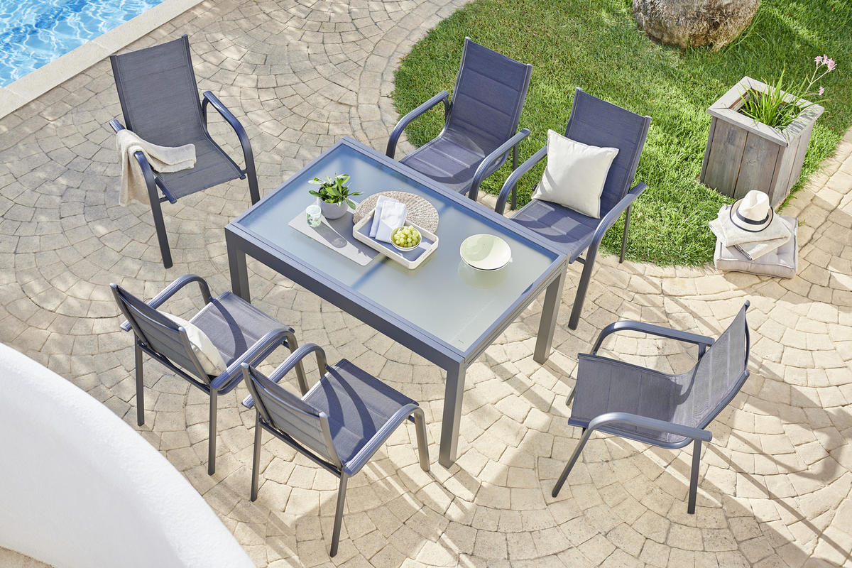 STAPELSESSEL in Metall, Textil Anthrazit, Schwarz  - Anthrazit/Schwarz, Basics, Textil/Metall (60/94/68cm) - Ambia Garden