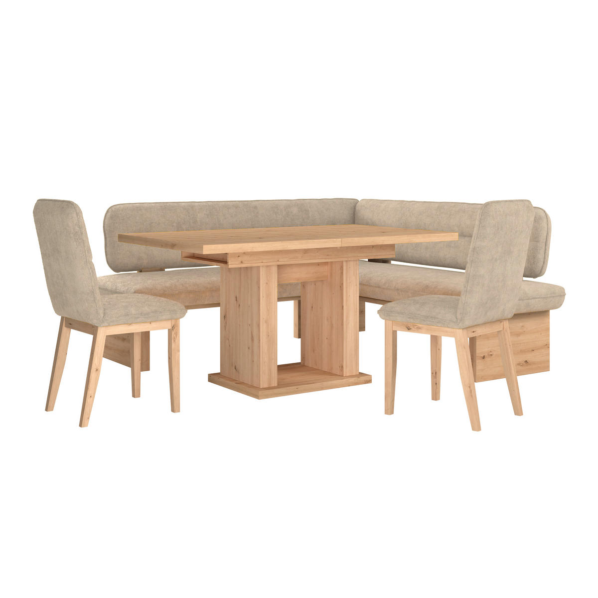 ECKBANK 212/170 cm Webstoff Beige Eiche Sperrholz   - Eichefarben/Beige, KONVENTIONELL, Holz/Textil (212/170cm) - James Wood