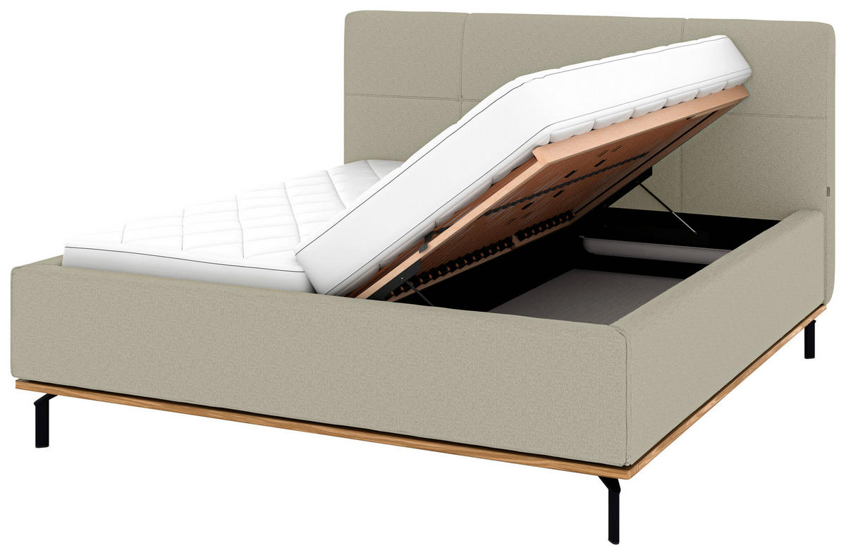 POLSTERBETT 160/200 cm,  in Hellgrau, Matratze, Lattenrost, Bettkasten, H2 + H2 = mittel  - Hellgrau/Graphitfarben, Design, Holz/Textil (160/200cm) - Musterring