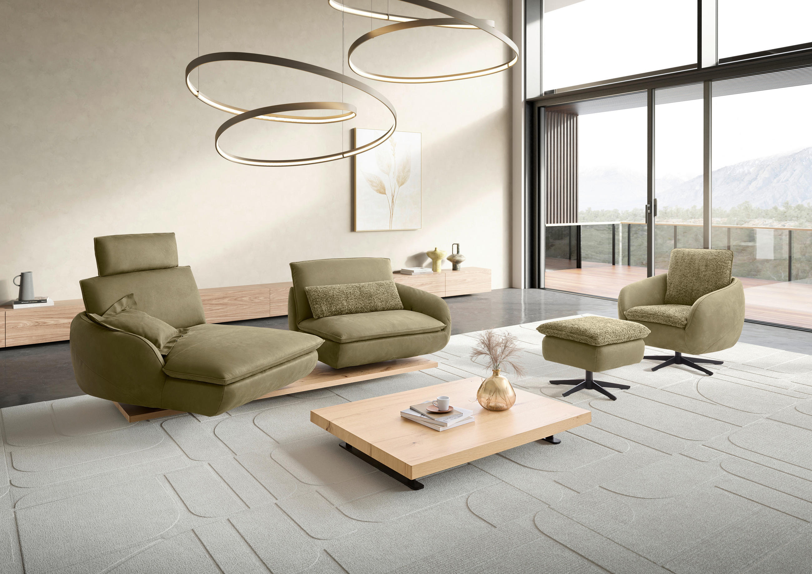 ECKSOFA Dunkelgrün Echtleder  - Wildeiche/Dunkelgrün, MODERN, Leder/Holz (130/234cm) - Koinor