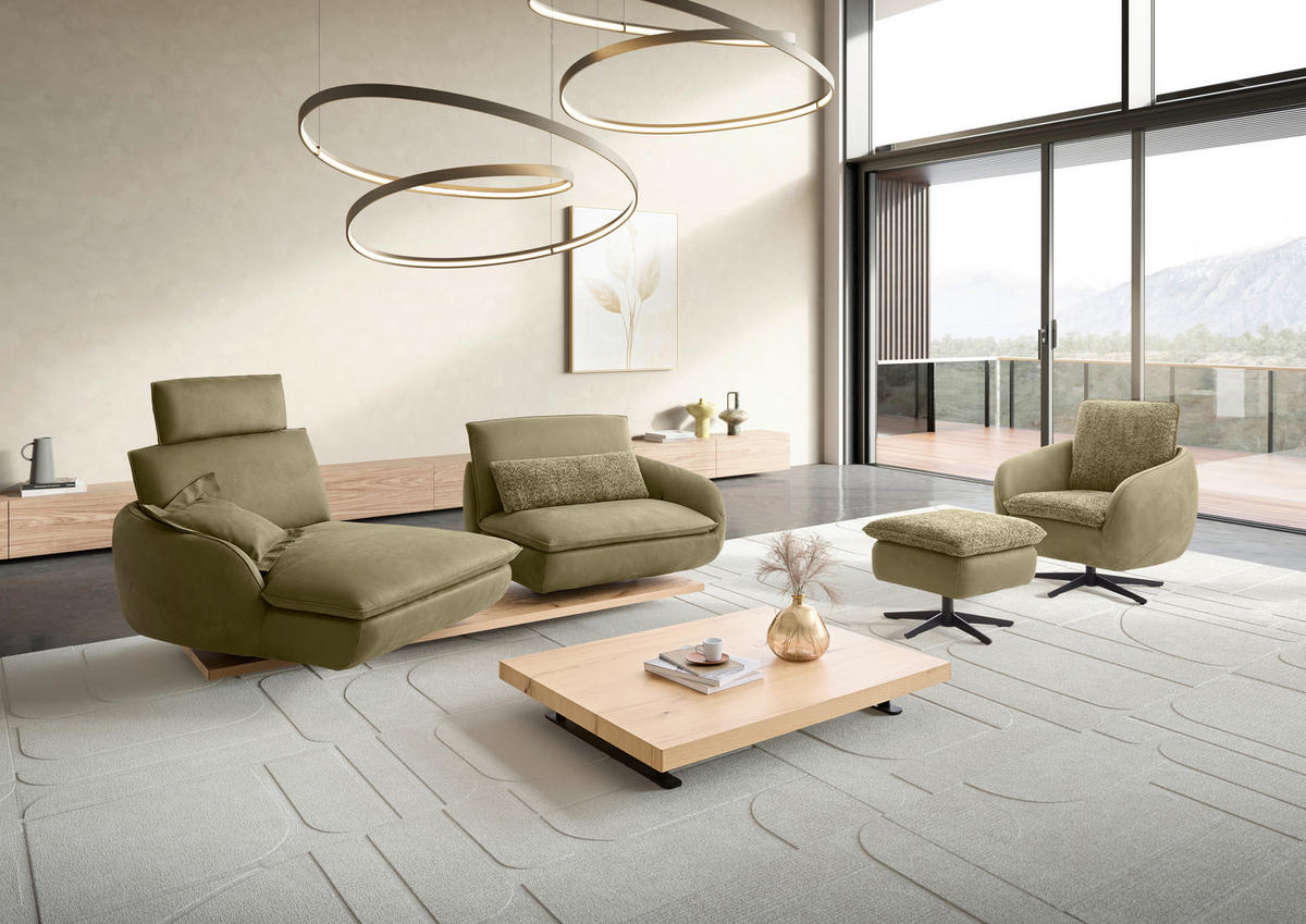 ECKSOFA Dunkelgrün Echtleder  - Wildeiche/Dunkelgrün, MODERN, Leder/Holz (130/234cm) - Koinor