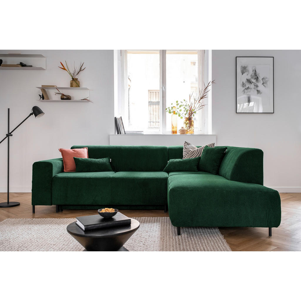 Thumbnail - Mid.you Ecksofa, Dunkelgrün, Textil, Uni, 6-Sitzer, Füllung: Schaumstoffflocken,Schaumstoffflocken, Ottomane rechts, L-F...