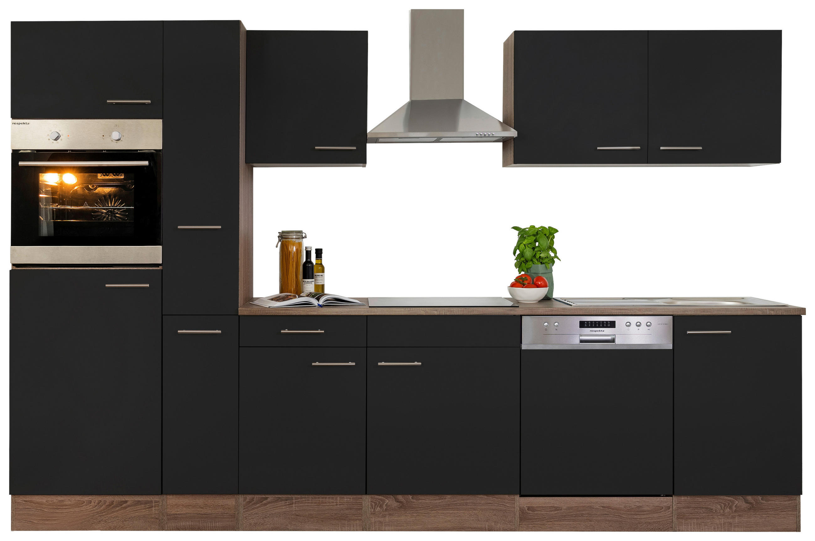 KÜCHENLEERBLOCK 310 cm   in Schwarz  - Edelstahlfarben/Eichefarben, Basics, Holzwerkstoff/Metall (310cm) - Respekta