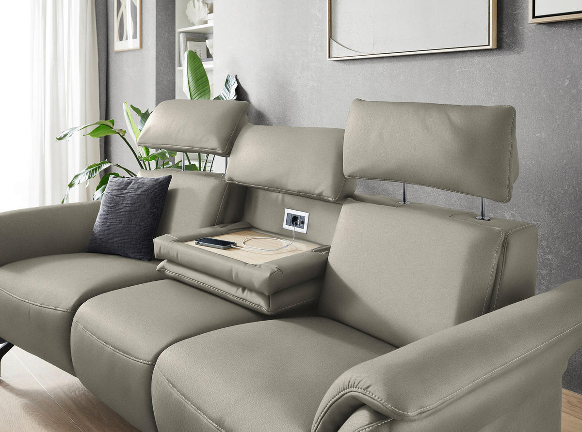 TRAPEZSOFA in Echtleder Hellgrau  - Hellgrau/Schwarz, Konventionell, Leder/Metall (221/103/95cm) - Dieter Knoll