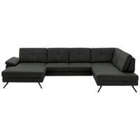 WOHNLANDSCHAFT Lederlook, Mikrofaser Dunkelgrau  - Dunkelgrau/Schwarz, Design, Textil/Metall (179/343/220cm) - Beldomo System