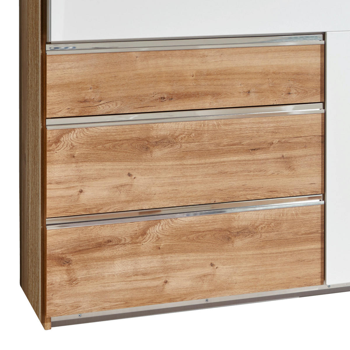 SCHWEBETÜRENSCHRANK in Weiss, Eichefarben  - Chromfarben/Weiss, Modern, Holzwerkstoff/Metall (250/216/65cm) - MID.YOU