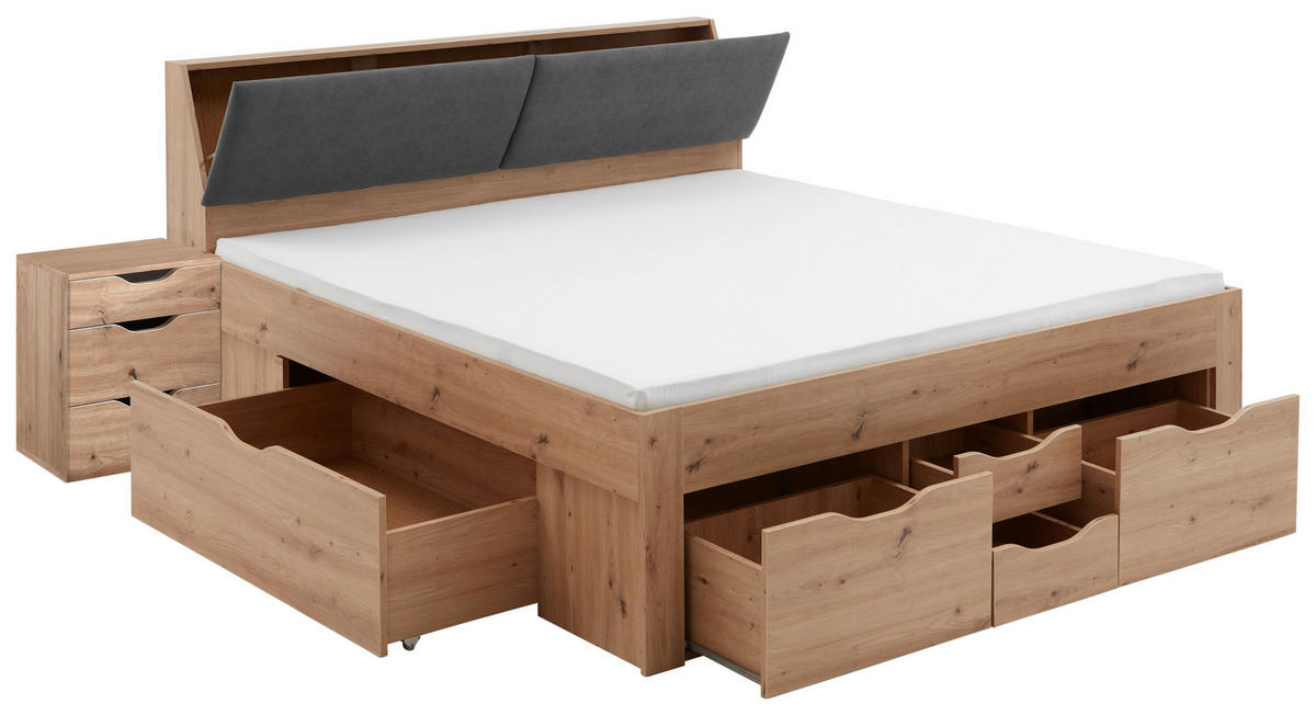 POSTELJA S PREDALOM 180 cm   x 200 cm  , hrast artisan  - siva/hrast artisan, Konvencionalno, leseni material/tekstil (237,5/185,6cm) - Carryhome