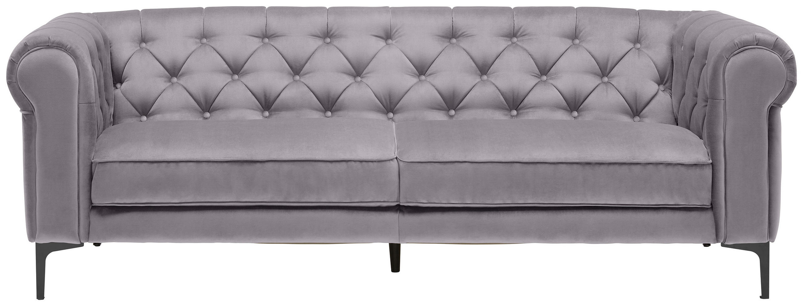 CHESTERFIELD-SOFA Hellgrau Samt - Hellgrau/Schwarz, Trend, Textil/Metall (220/75/90cm) - Carryhome