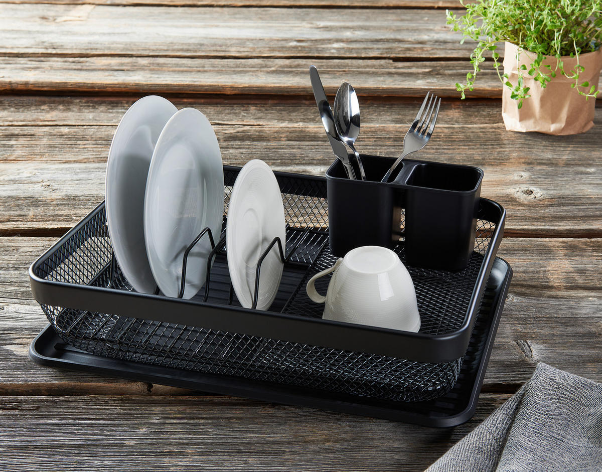 EDÉNYSZÁRÍTÓ KOSÁR - fekete, Basics, műanyag/fém (41/30/13,5cm) - Homeware Profession.