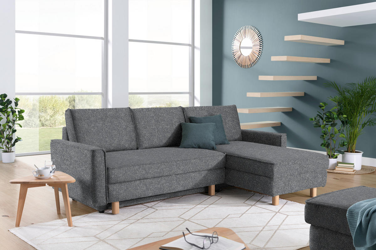 ECKSOFA  in Mikrovelours Grau  237/170 cm  - Eichefarben/Grau, KONVENTIONELL, Holz/Textil (237/170cm) - Sedda