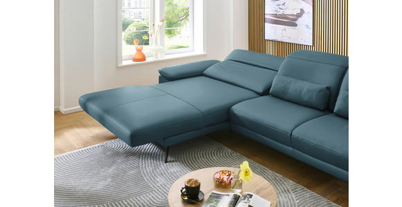 ECKSOFA in Echtleder Blau  - Blau/Schwarz, Design, Leder/Metall (193/332cm) - Dieter Knoll