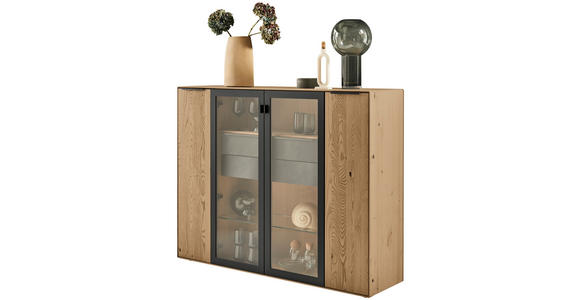 HIGHBOARD Anthrazit, Kastanienfarben  152/119,1/39,5 cm  - Kastanienfarben/Anthrazit, Natur, Glas/Holz (152/119,1/39,5cm) - Valnatura