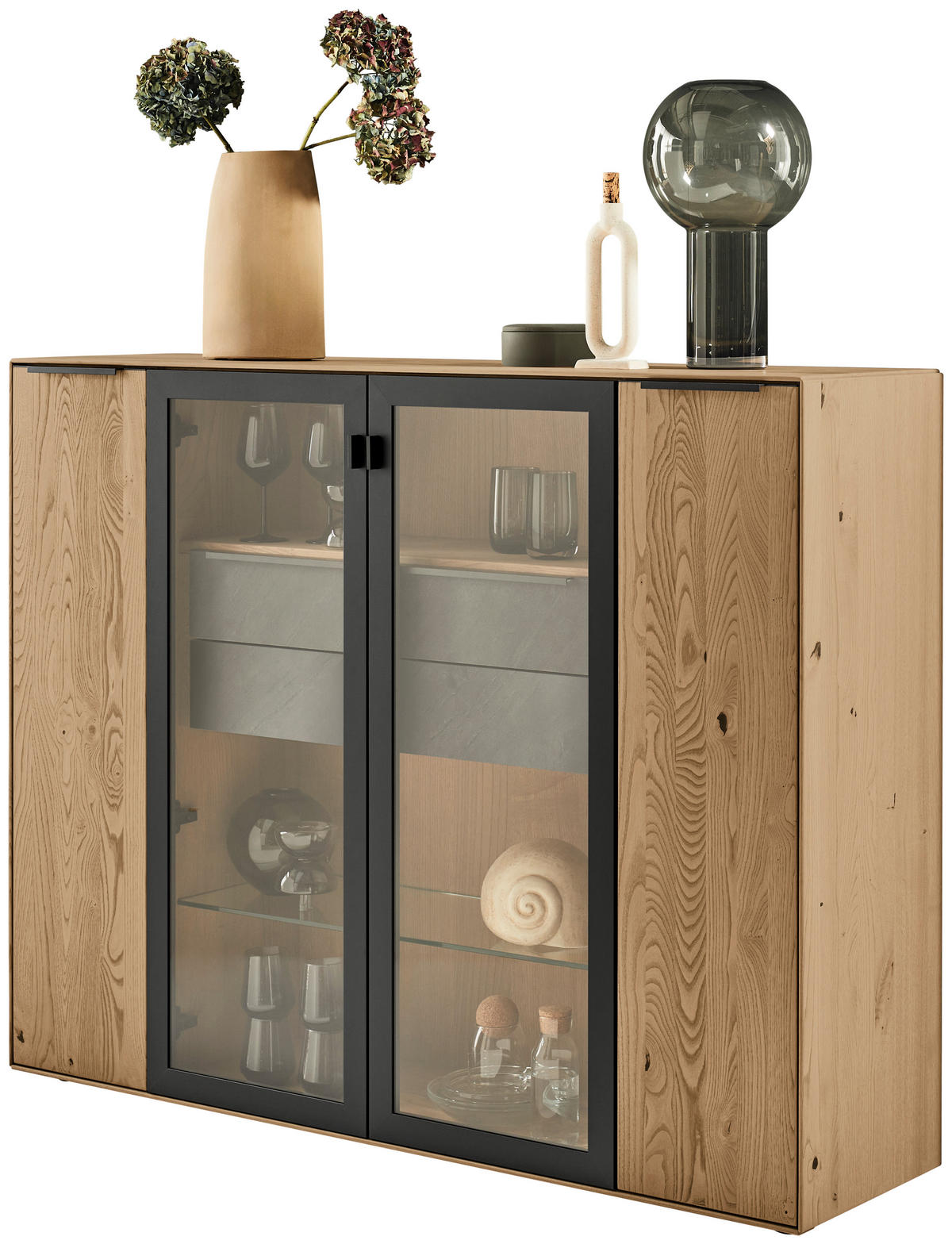 HIGHBOARD Anthrazit, Kastanienfarben  152/119,1/39,5 cm  - Kastanienfarben/Anthrazit, Natur, Glas/Holz (152/119,1/39,5cm) - Valnatura