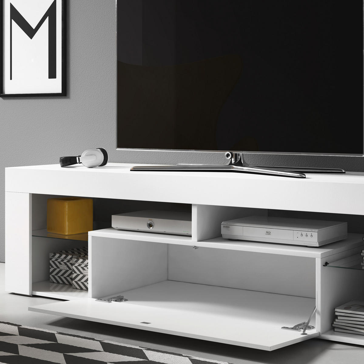 KOMODA POD TELEVIZI, bílá, 140/50/35 cm - bílá, Basics, kompozitní dřevo/sklo (140/50/35cm) - P & B