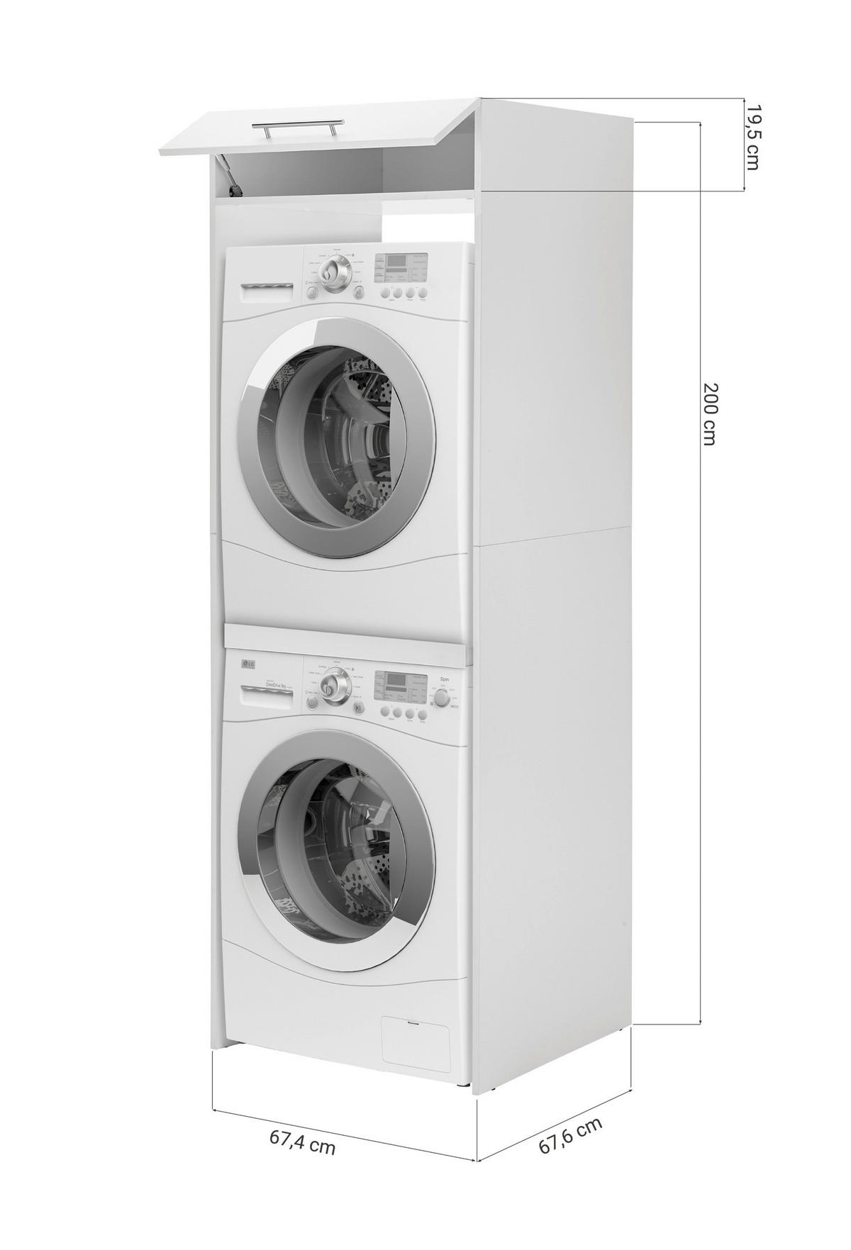 WASCHMASCHINENSCHRANK 67,4/200/67,6 cm  in Weiß  - Edelstahlfarben/Weiß, KONVENTIONELL, Holzwerkstoff/Metall (67,4/200/67,6cm) - Respekta