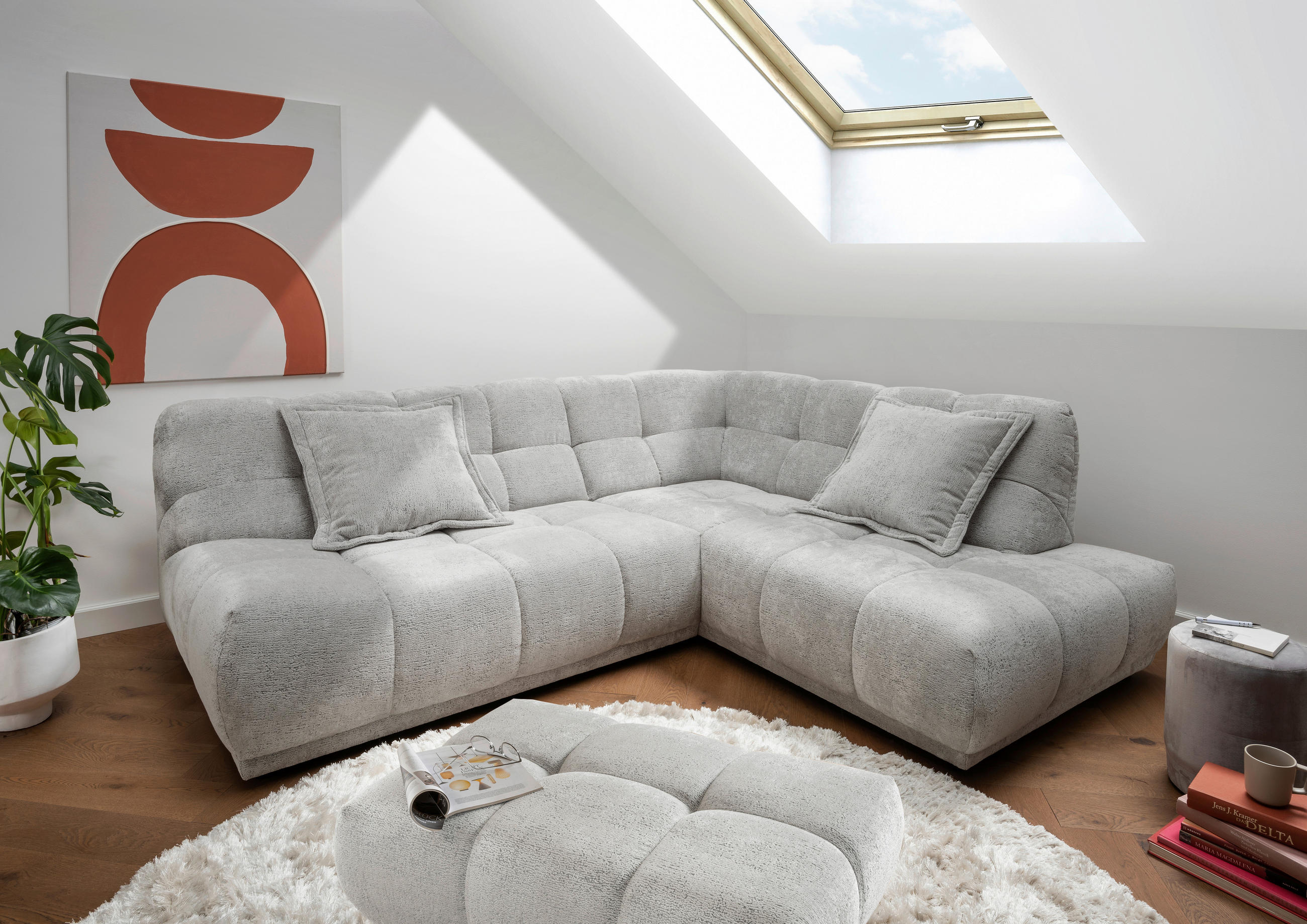 ECKSOFA Chenille Silberfarben  - Silberfarben/Schwarz, Modern, Kunststoff/Textil (254/203cm) - Livetastic