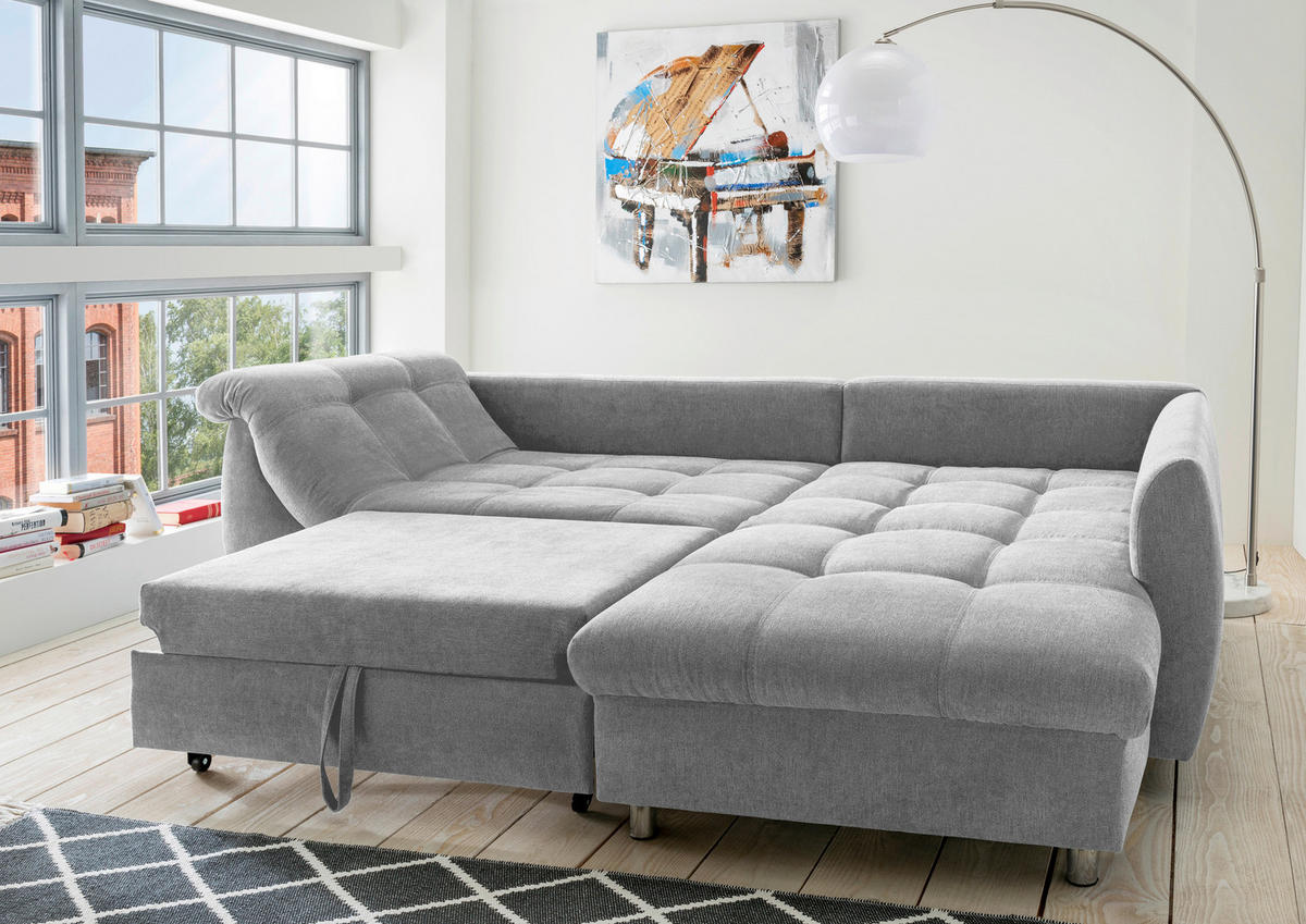ECKSOFA Grau Mikrofaser  - Chromfarben/Grau, Design, Textil (250/190cm) - Livetastic